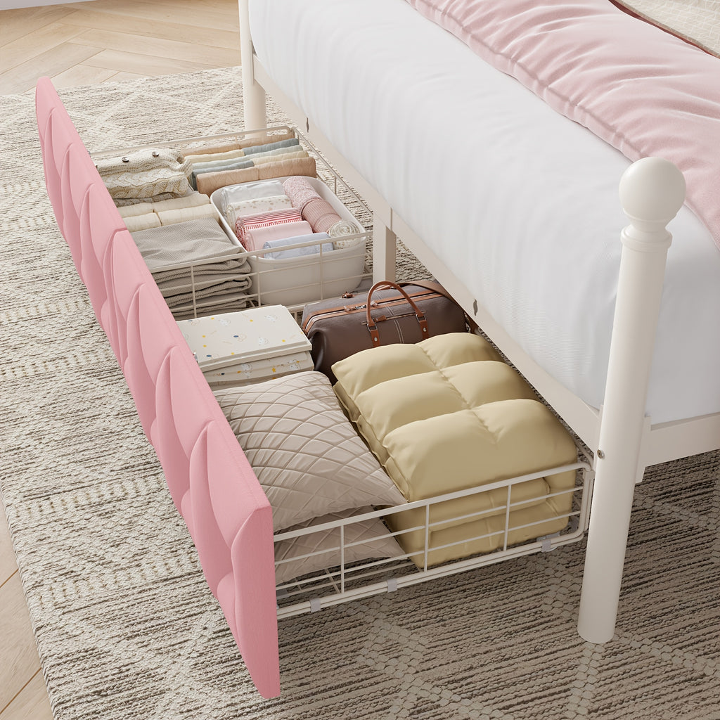 twin full queen size upholstered canopy bed frame led lights - Temu