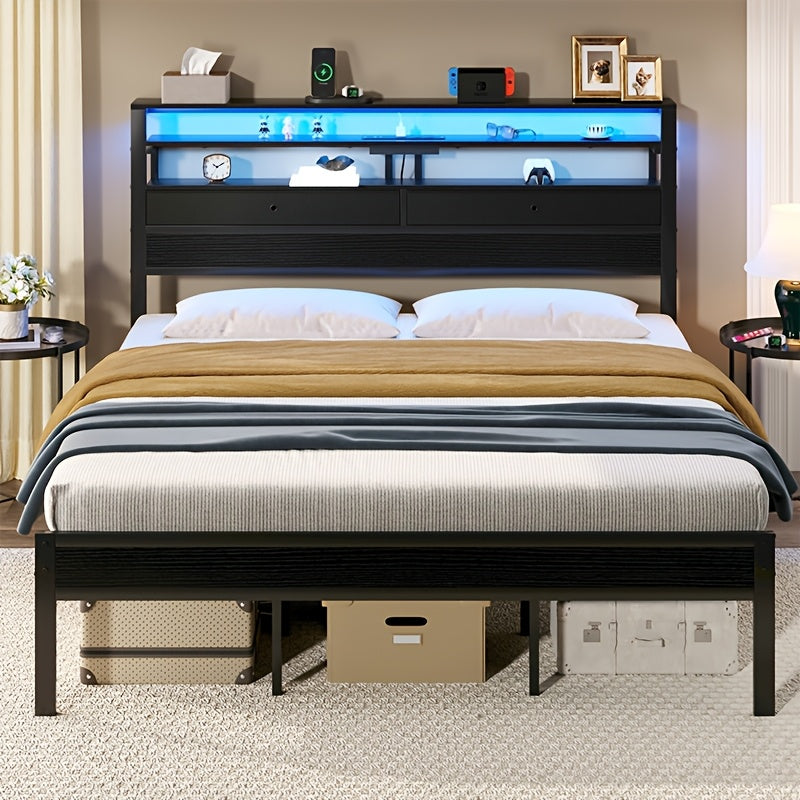 black led platform bed frame charging station 3 tier side - Temu