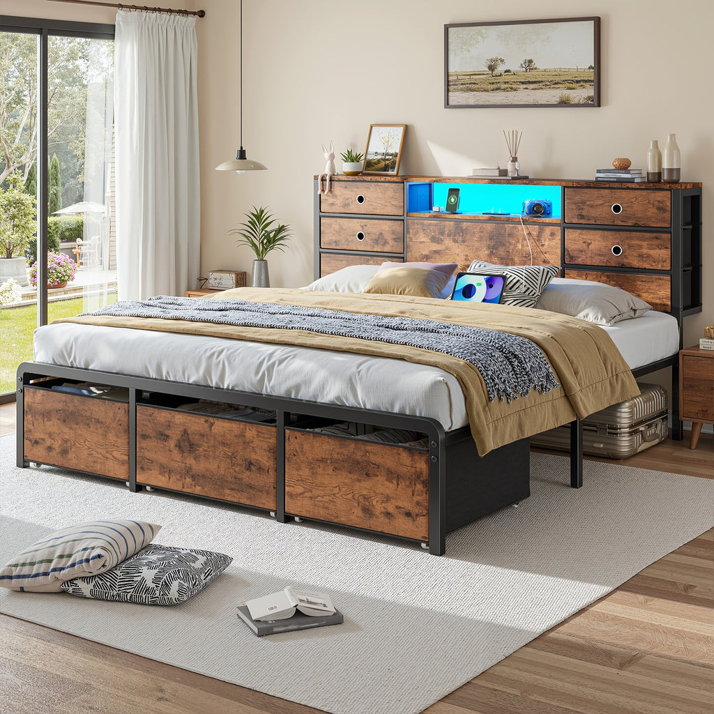 reinforced metal storage bed frame king queen full 8 9 - Temu
