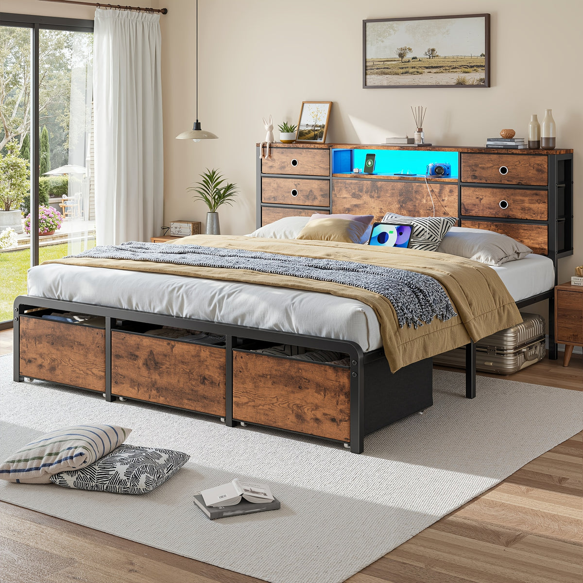 reinforced metal storage bed frame king queen full 8 9 - Temu