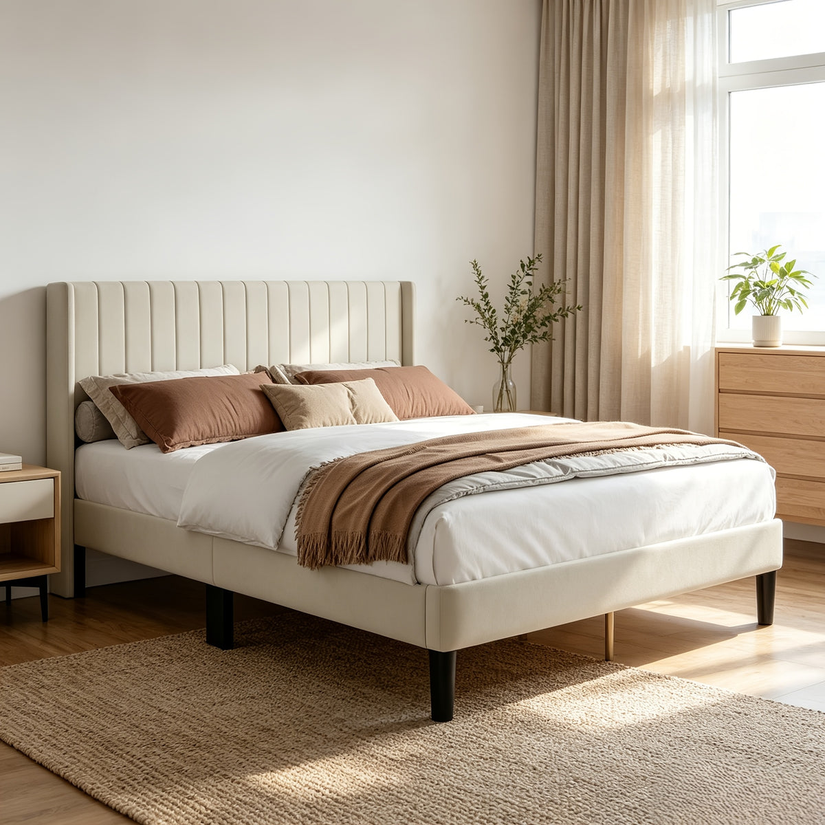 500 lbs capacity upholstered platform bed pu fleece fabric - Temu