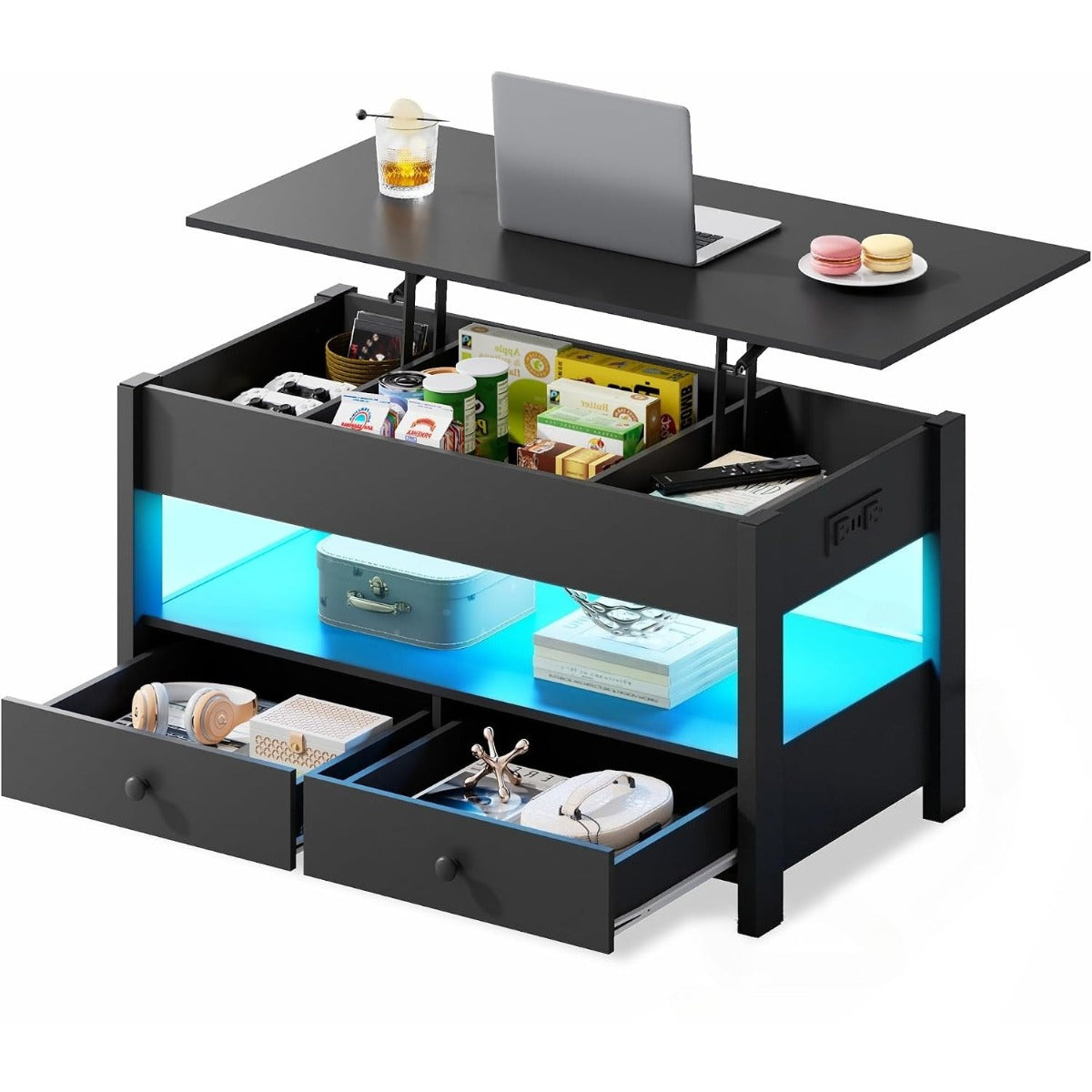 coffee table lift top coffee table 2 drawers led light large - Temu