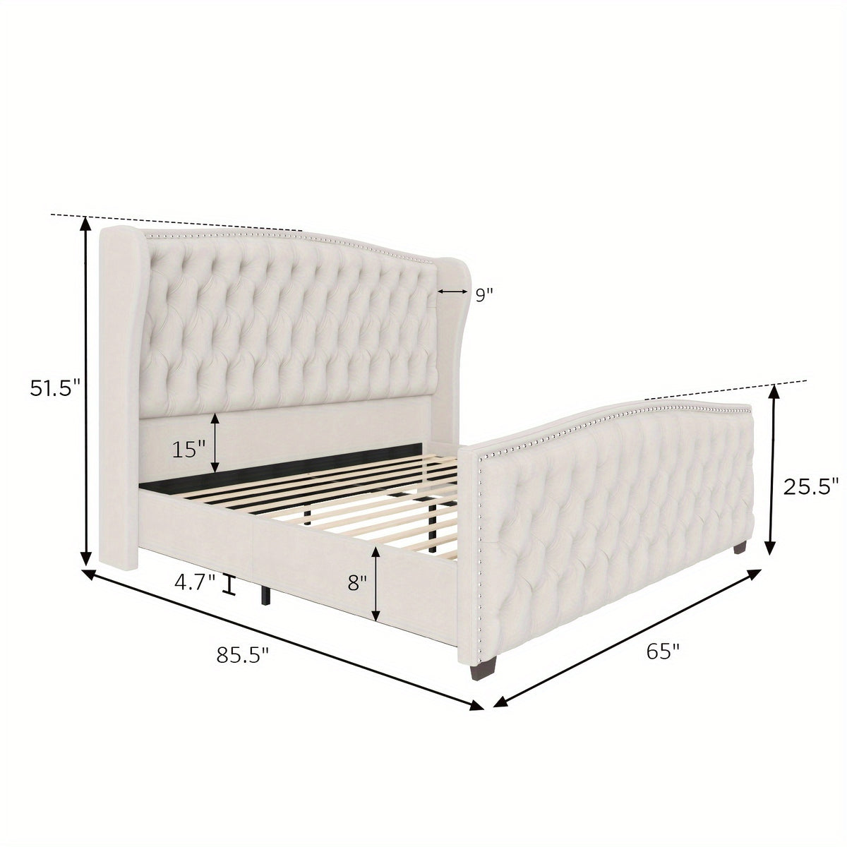 handcrafted velvet bed frame featuring a wingback headboard - Temu