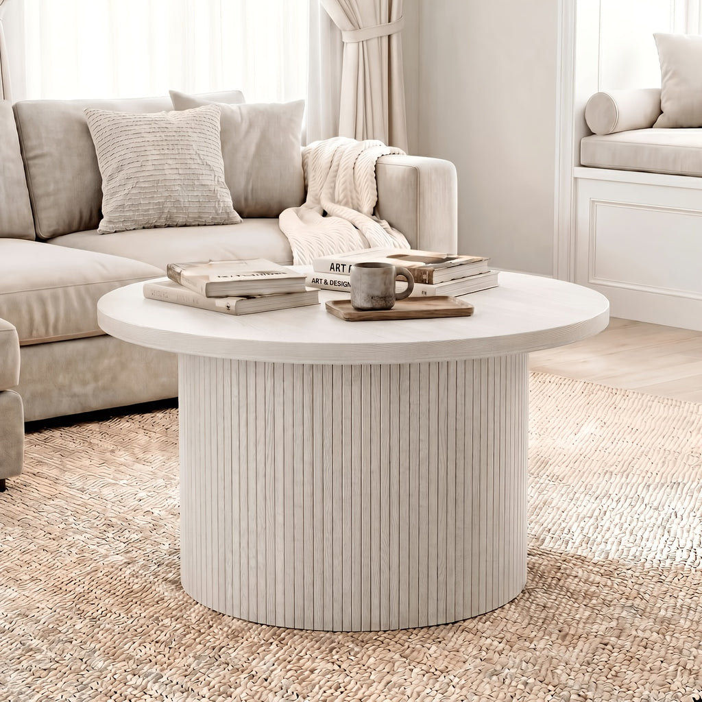 30 round coffee table modern fluted coffee table wood center - Temu