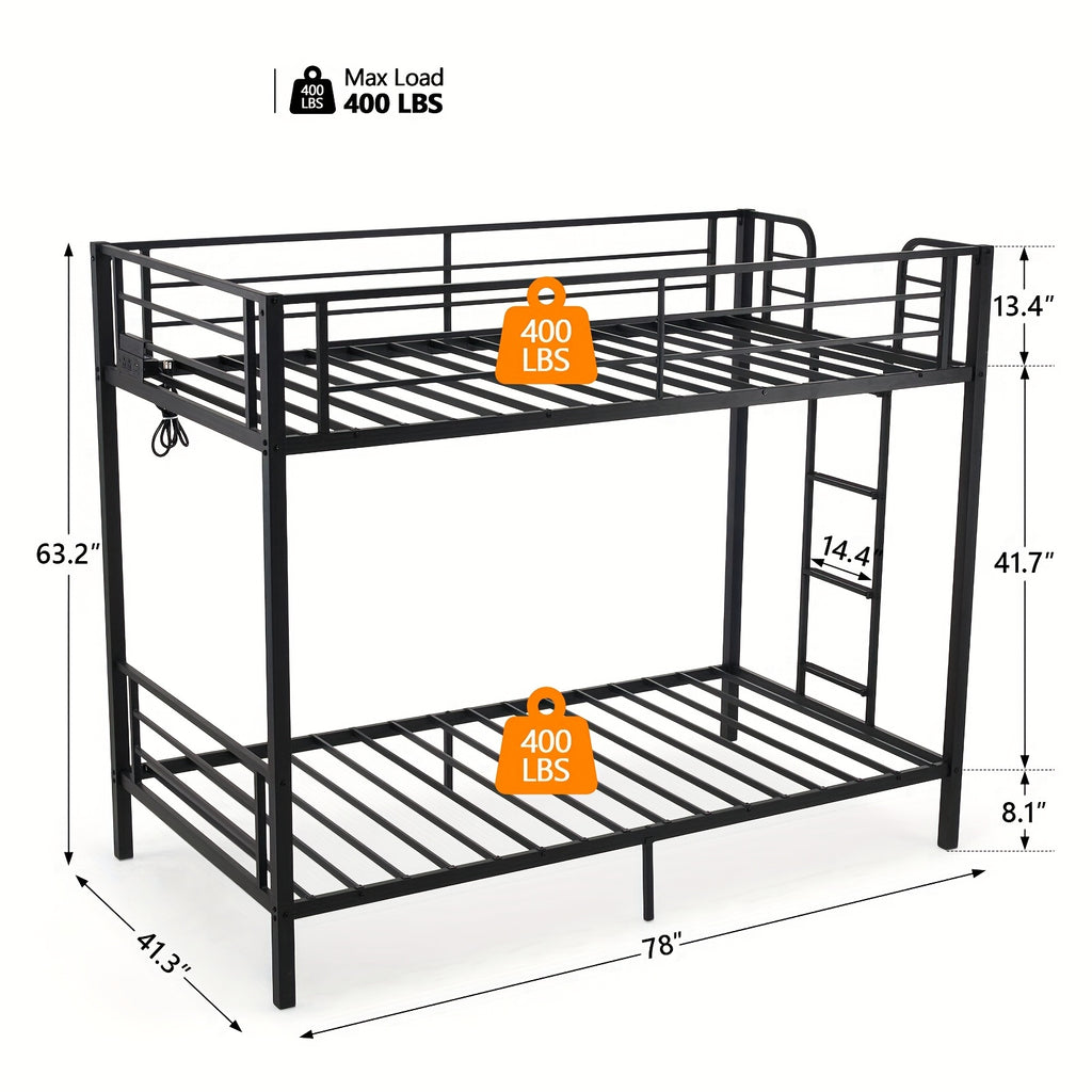metal twin bunk bed framewith led lights non slip - Temu