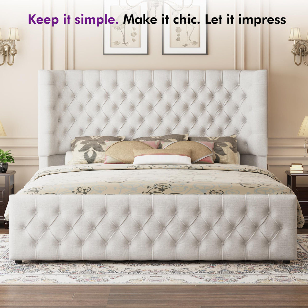 platform bed frame upholstered curved wingback - Temu
