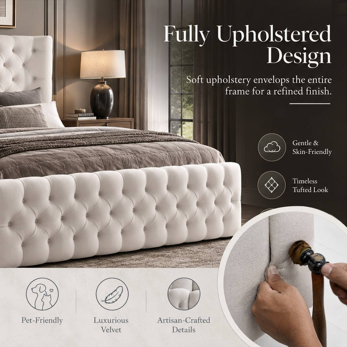 king size modern upholstered bed frame tall tufted - Temu