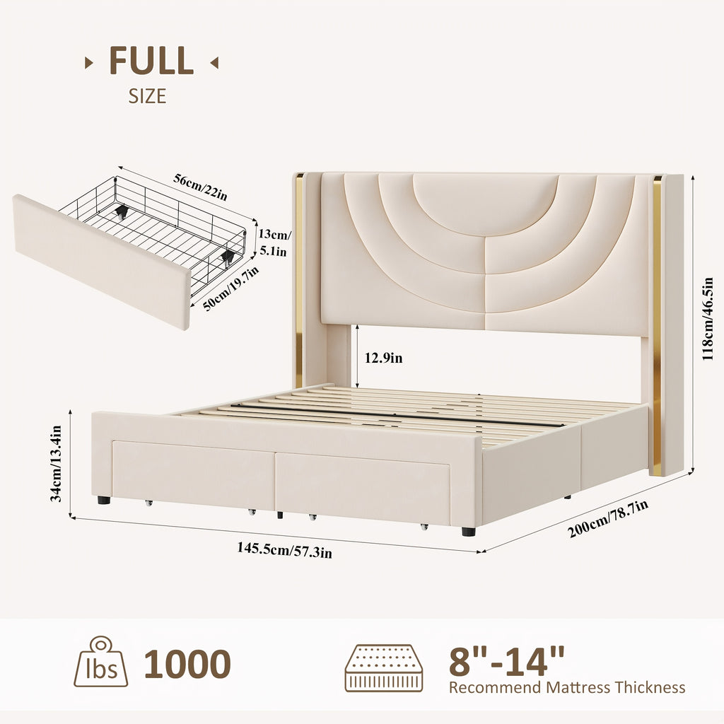 fultru full queen king upholstered led bed frame 2 storage - Temu