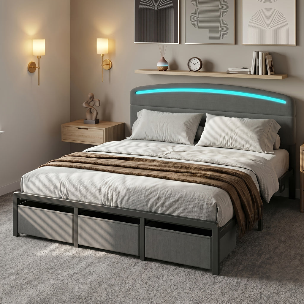 full queen king size bed frame storage charging station - Temu