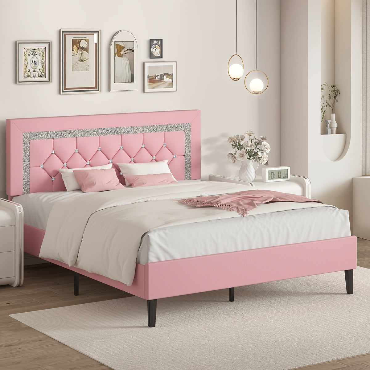 twin full queen bed frame tufted button headboard - Temu