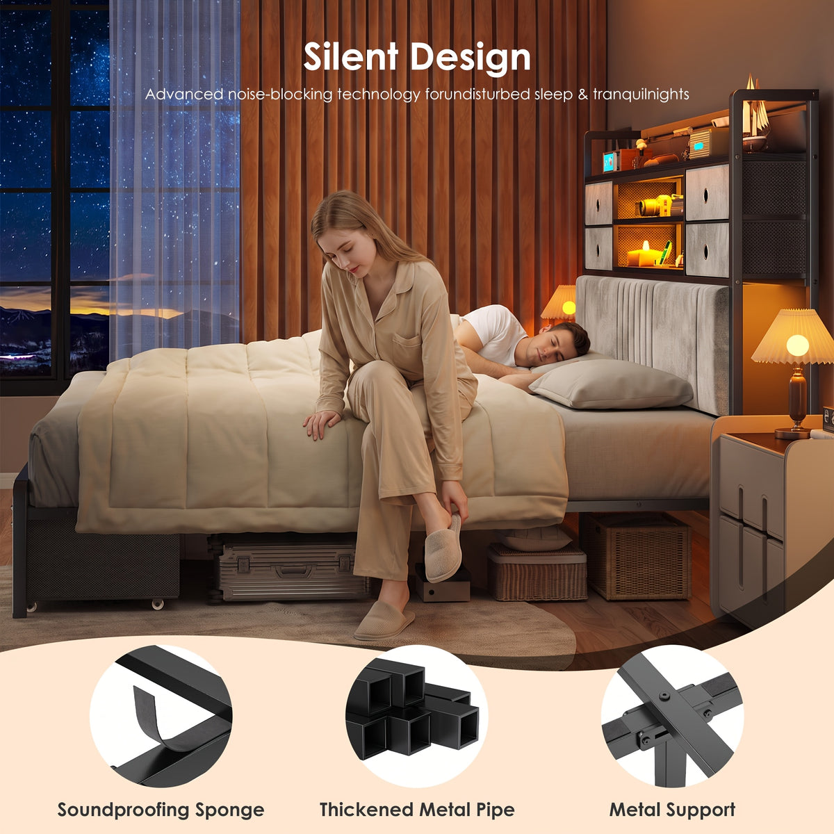 bed   drawers charging station upholstered - Temu
