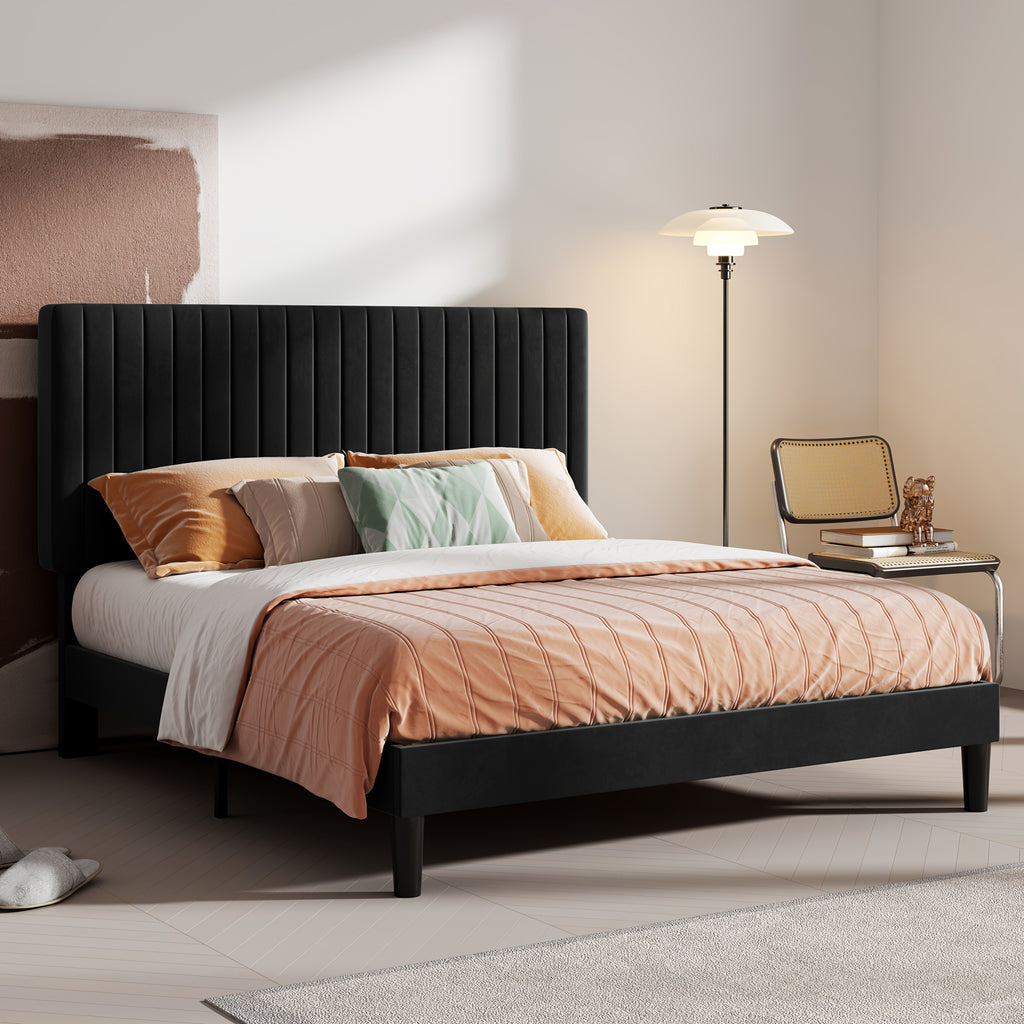 velvet upholstered bed frame adjustable headboard - Temu