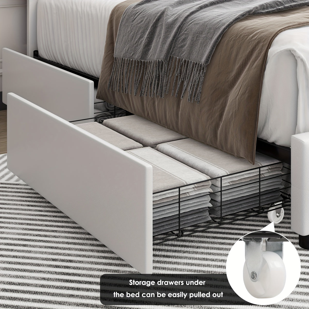 modern upholstered bed frame 4 storage drawers platform bed - Temu