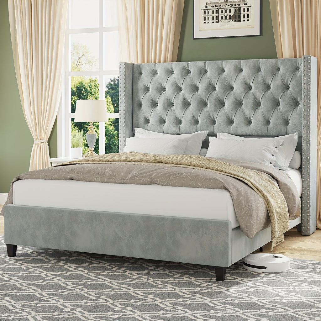 fabric bed   wingback headboard featuring - Temu
