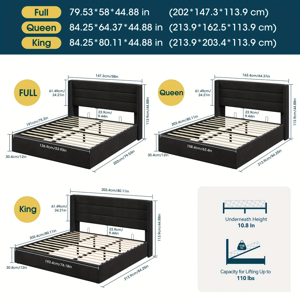 lift storage bed modern wingback upholstered - Temu