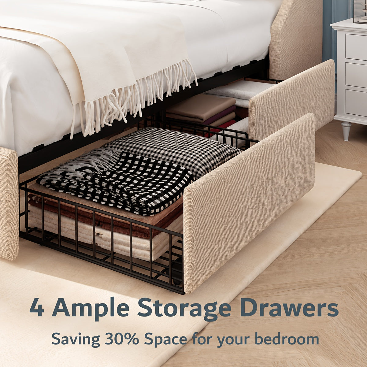 bed frame charging station linen fabric storage headboard - Temu