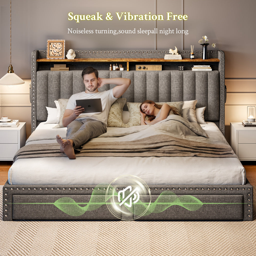 king size upholstered bed frame   2 underbed - Temu