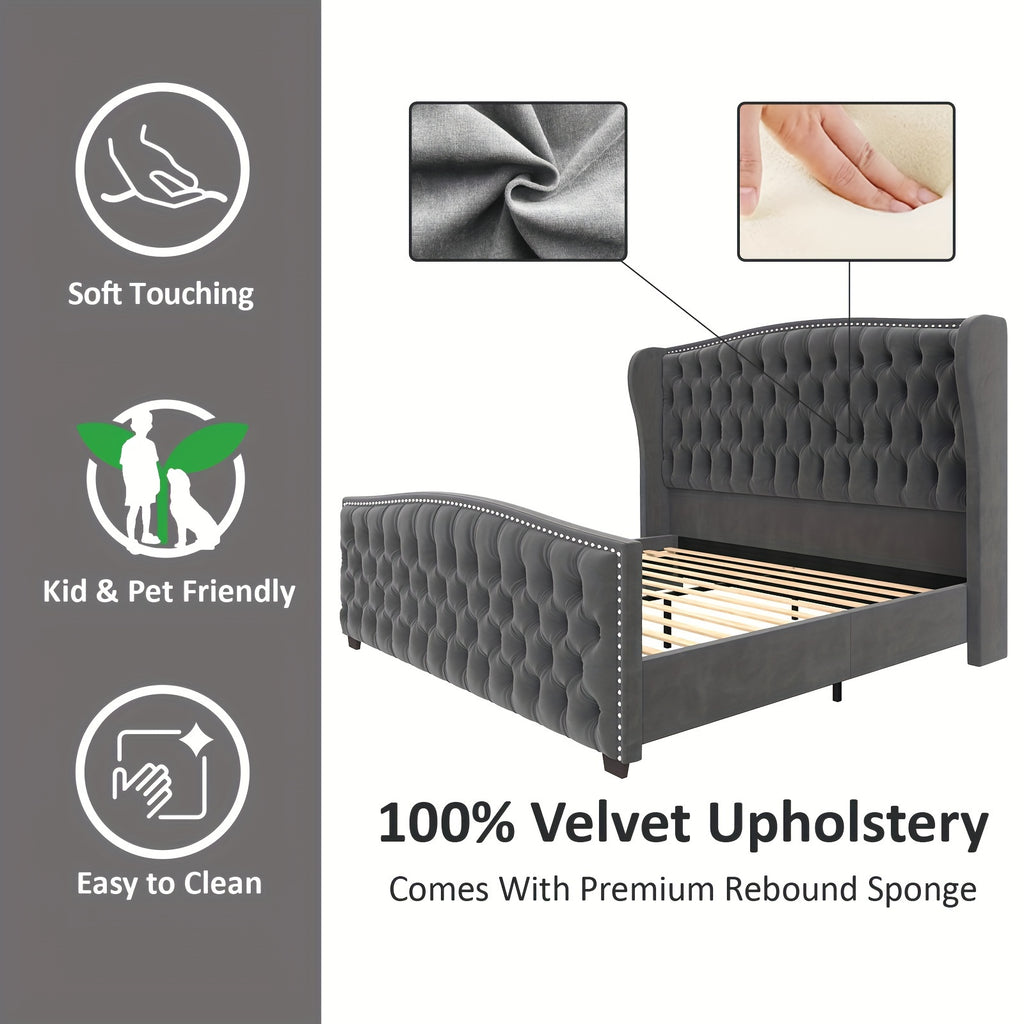 platform bed frame velvet upholstered bed deep button tufted - Temu