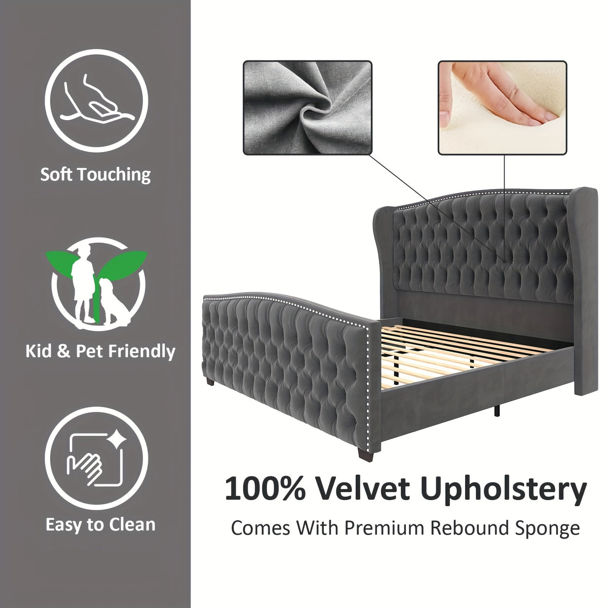 platform bed frame velvet upholstered bed deep button tufted - Temu