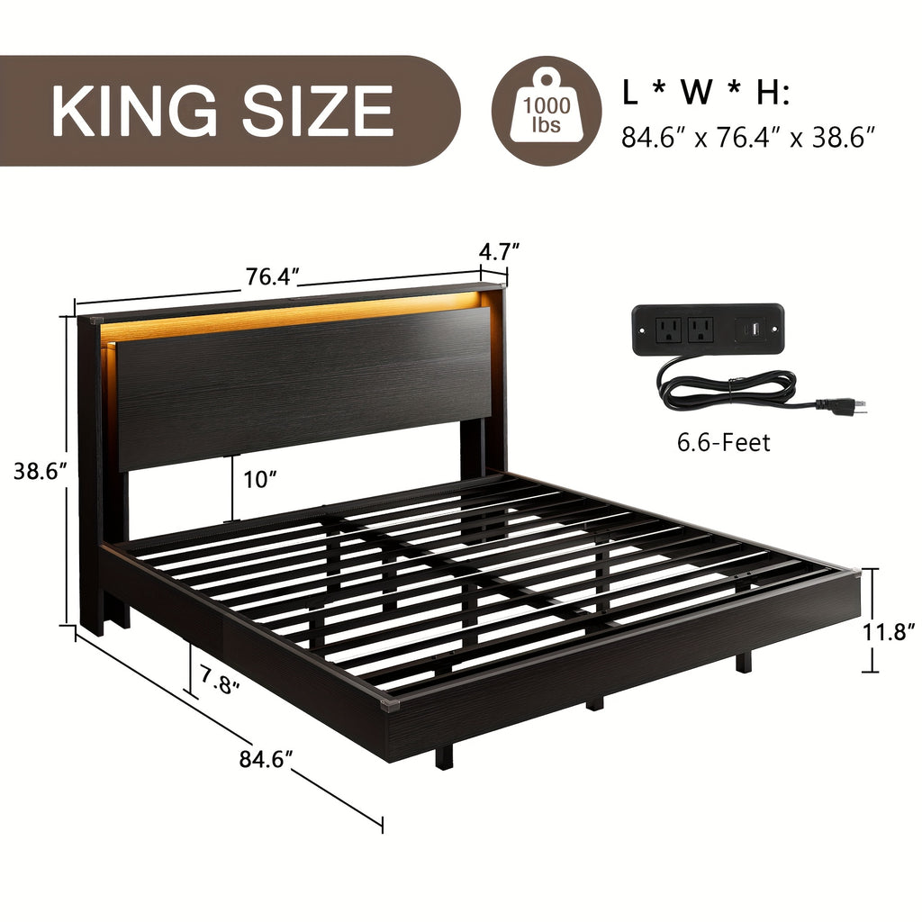 floating bed frame led lights charging station heavy duty - Temu