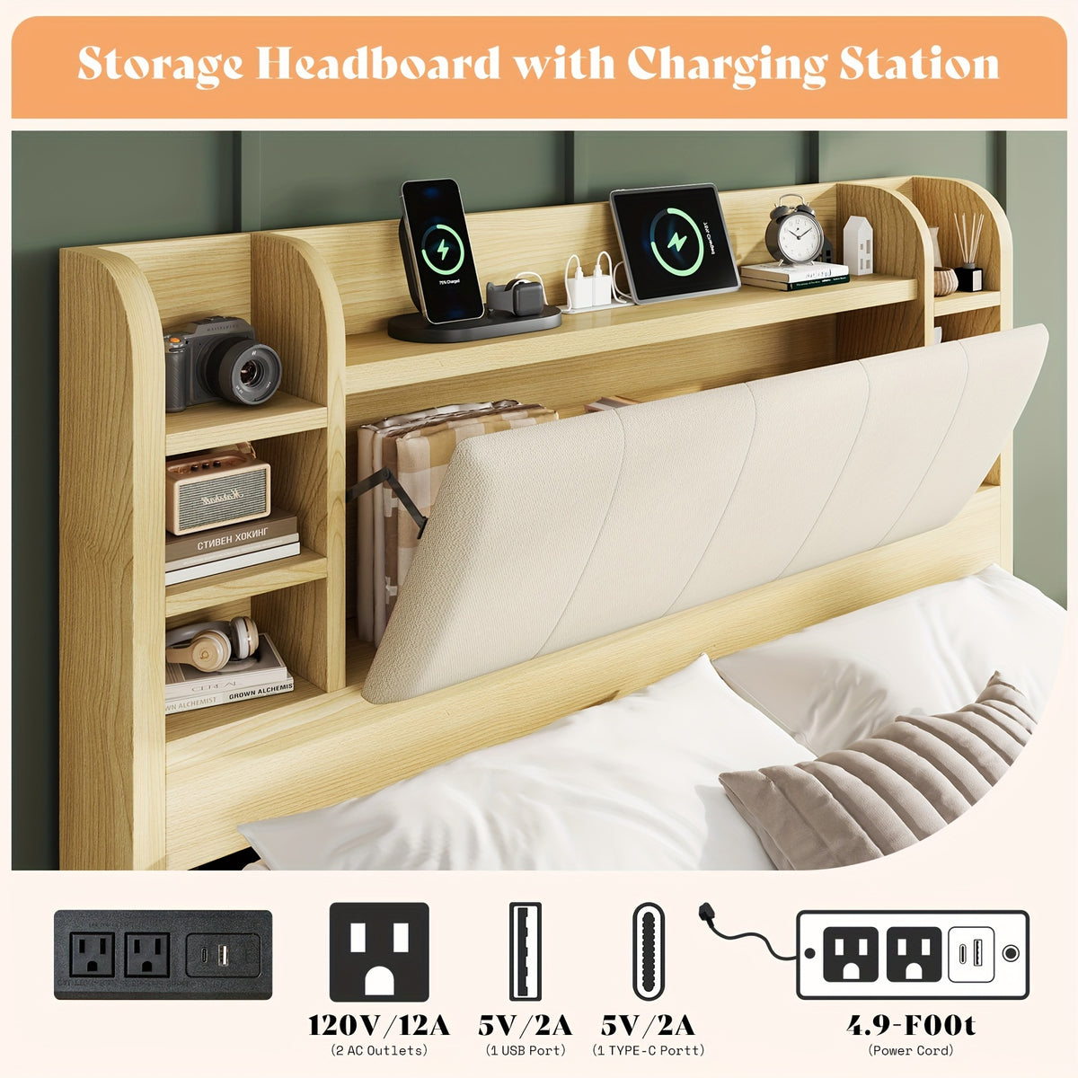 upholstered bed frame 4 storage drawers industrial bed frame - Temu