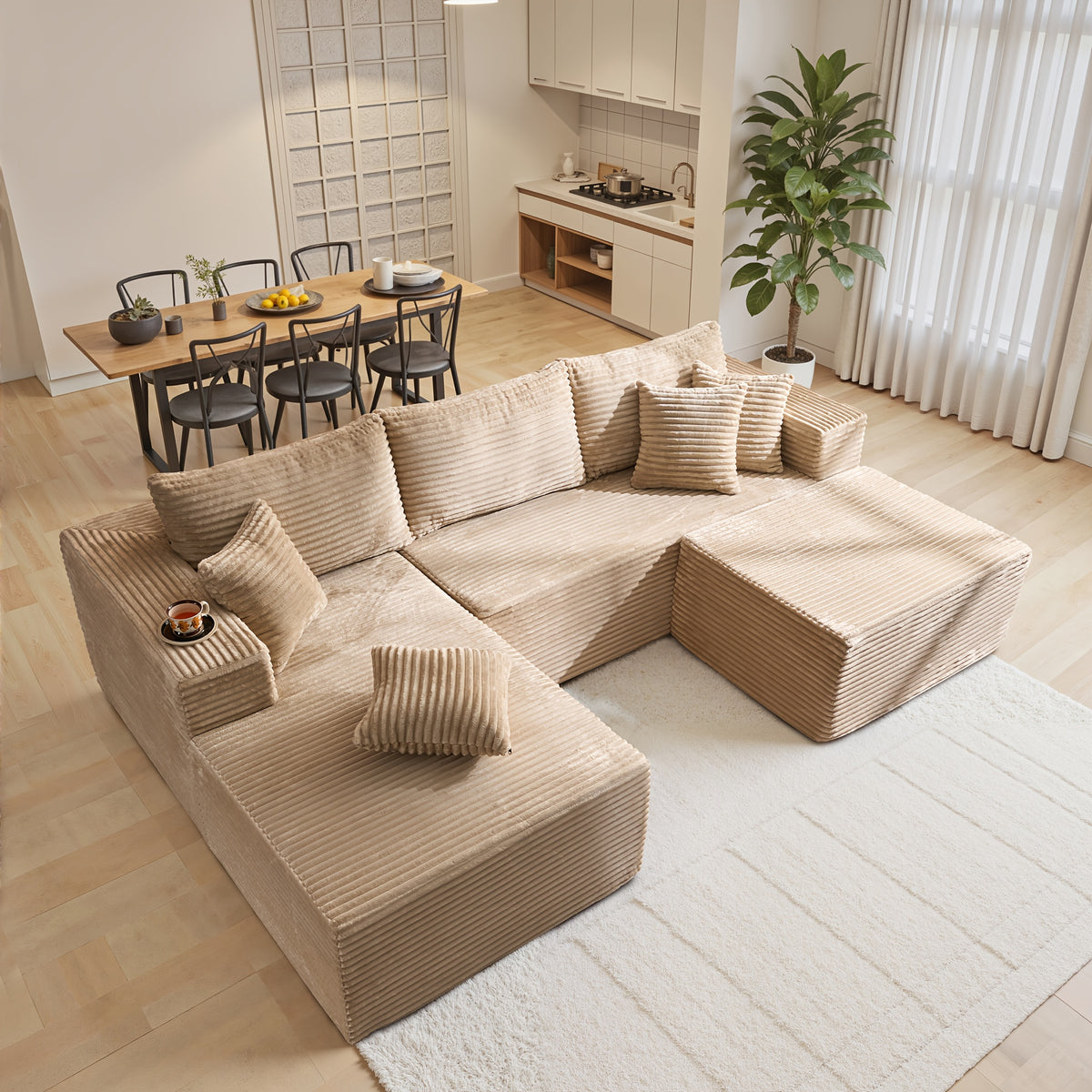 modern 108 inch convertible sectional sofa   4 pillows - Temu