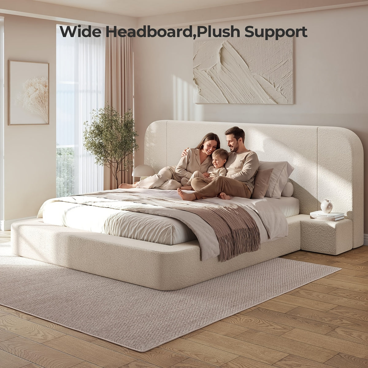 upholstered platform bed extended headboard side nightstands - Temu