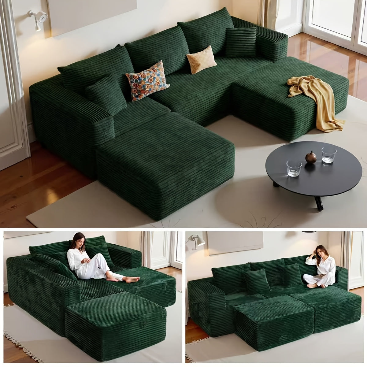 u l shaped corduroy modular sectional sofa bed vacuum - Temu