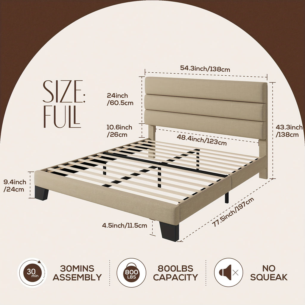 full queen king bed frame platform bed fabric - Temu
