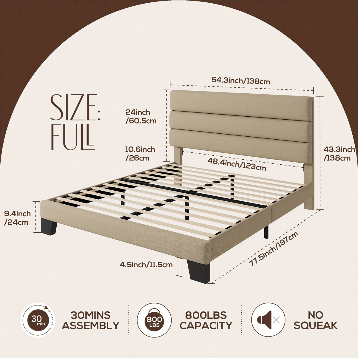 full queen king bed frame platform bed fabric - Temu