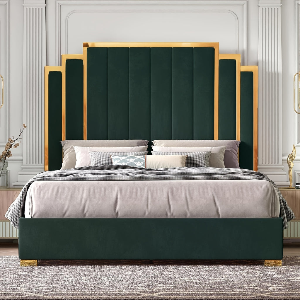 modern upholstered bed frame 65 headboard golden - Temu