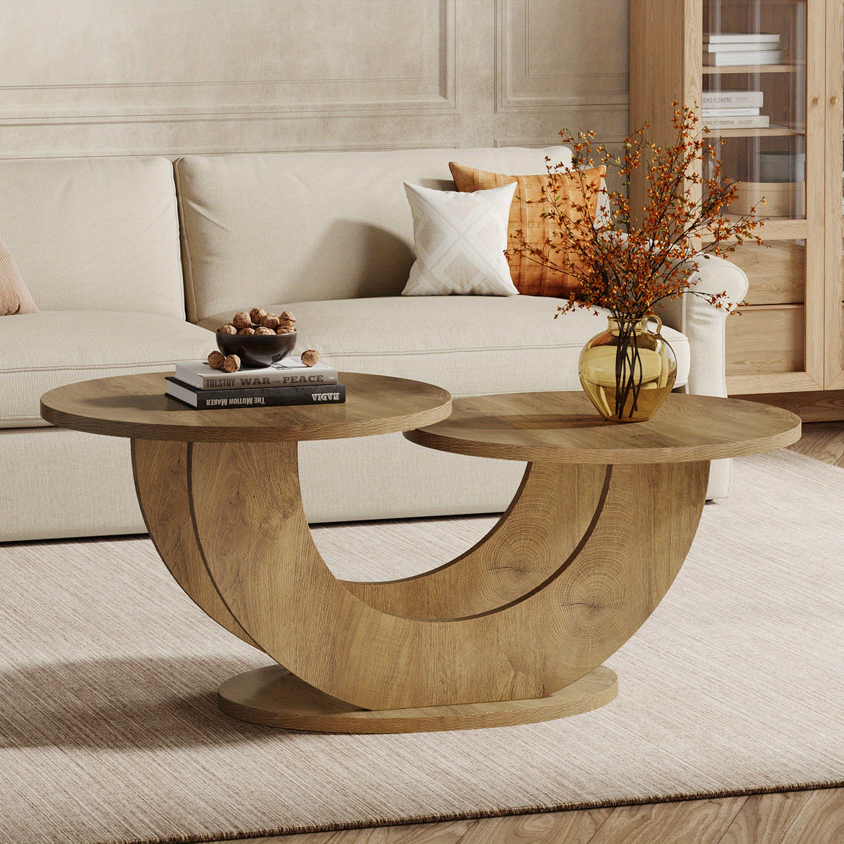 round living room coffee table 2 tier farmhouse coffee table - Temu
