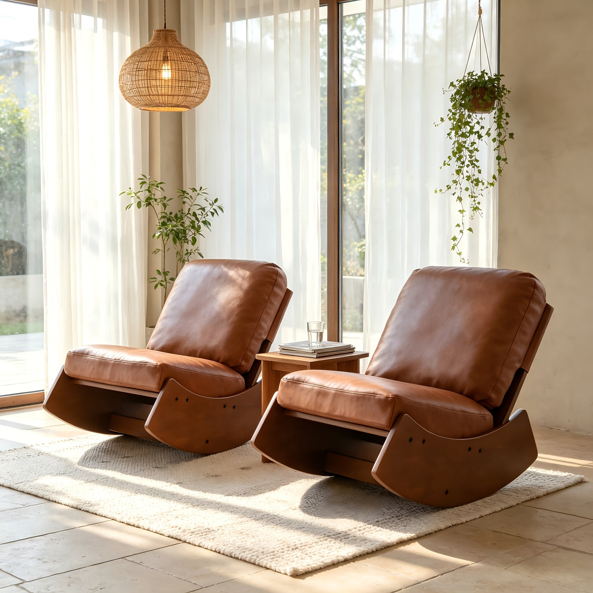 solid wood rocking accent chair faux leather upholstered - Temu