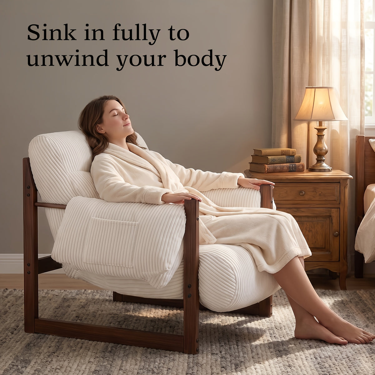 full body support accent chair armrest storage pockets wood - Temu