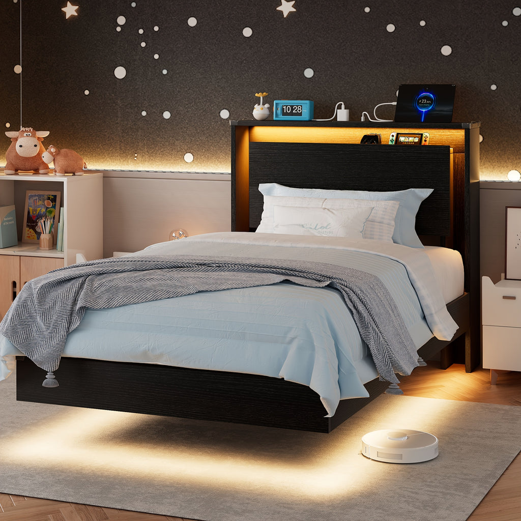 floating bed frame led lights charging station heavy duty - Temu