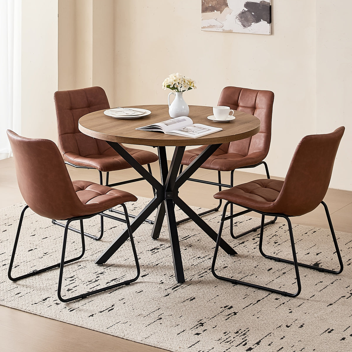 39 modern round 5pcs dining set natural wood grain - Temu
