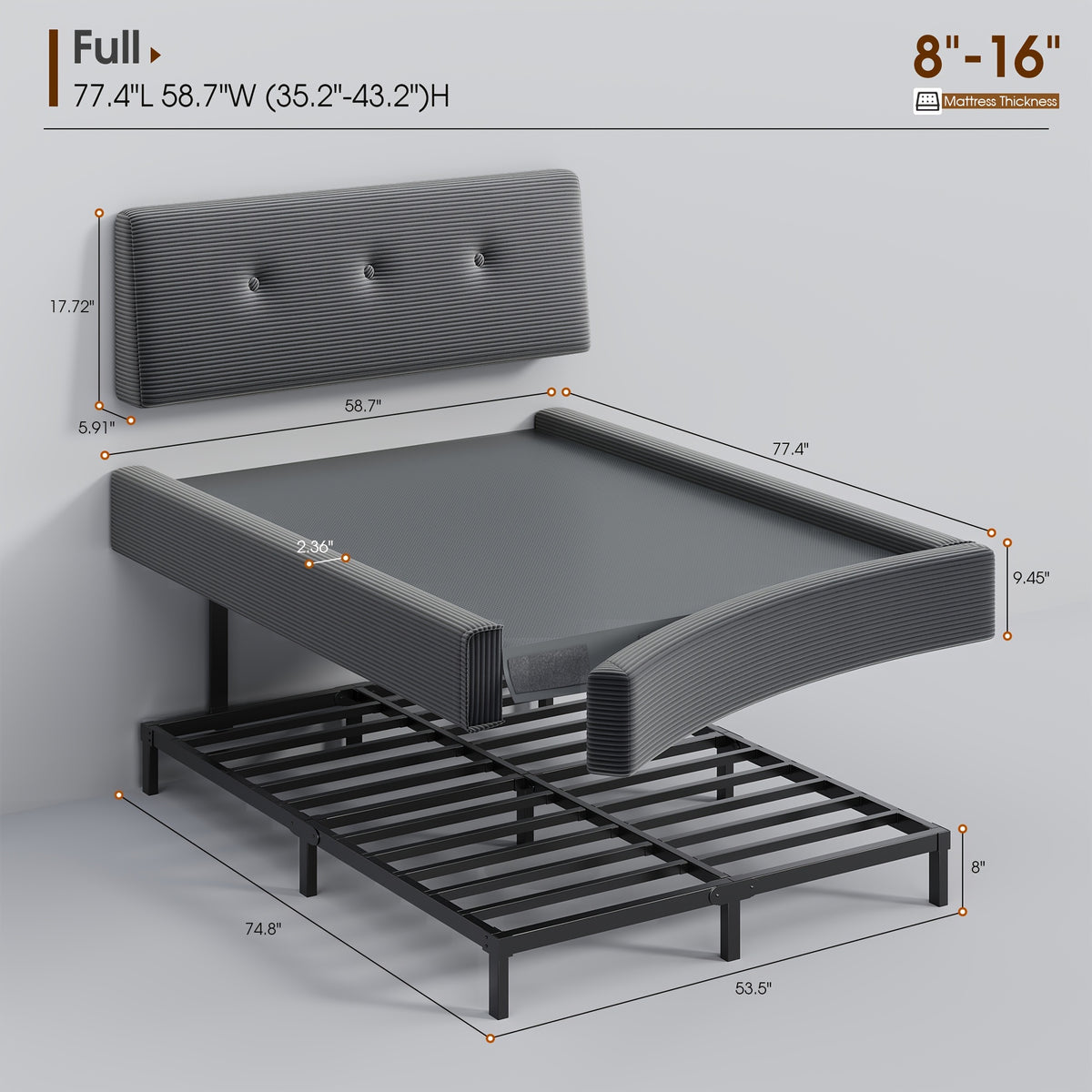 cloud bed frame adjustable headboard upholstered corduroy - Temu