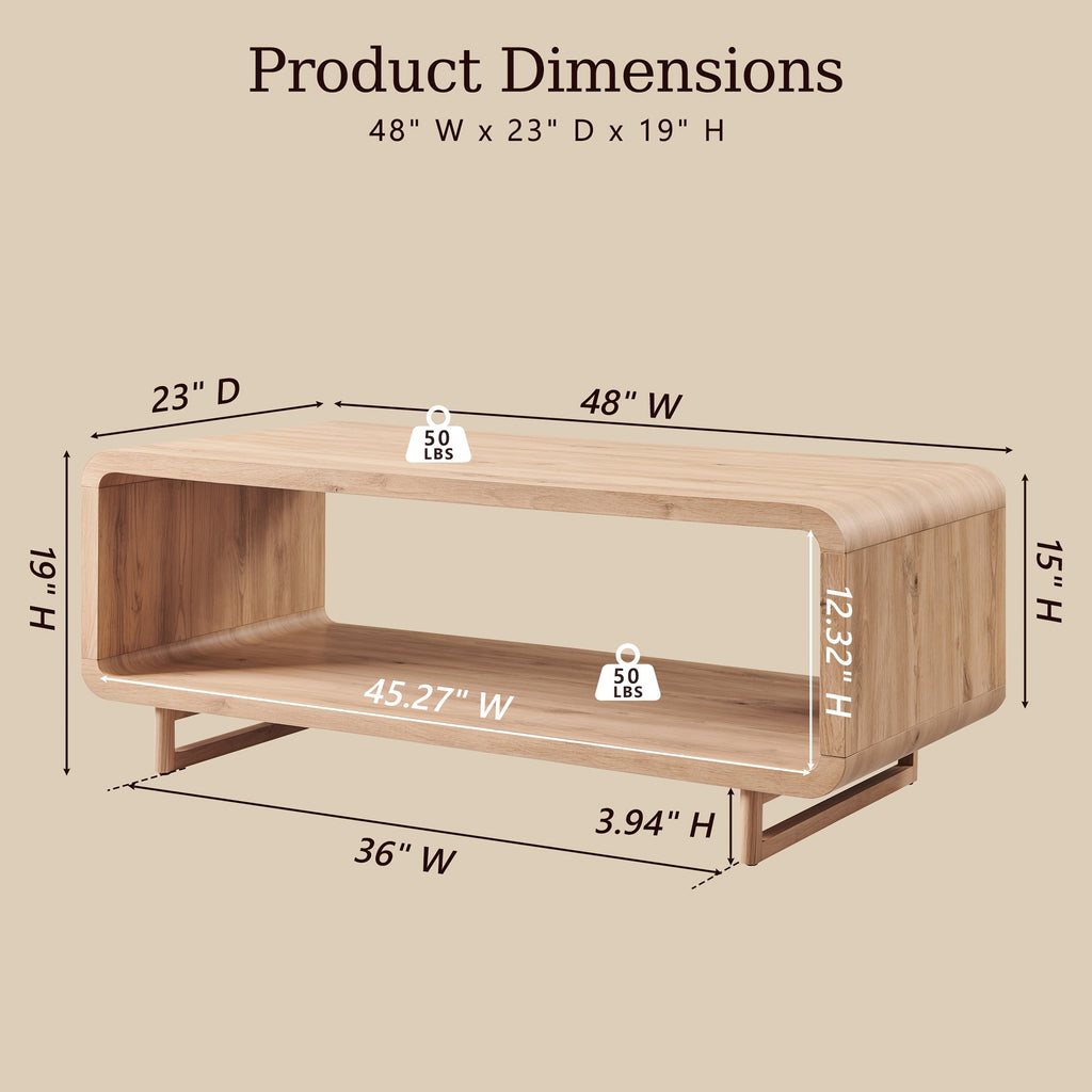 wooden coffee table storage shelf modern 2 tier rectangular - Temu