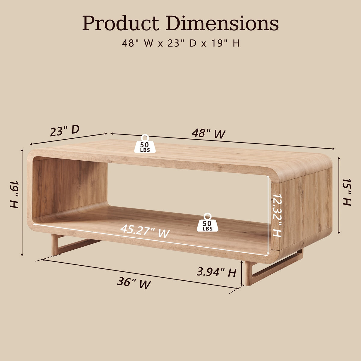 wooden coffee table storage shelf modern 2 tier rectangular - Temu
