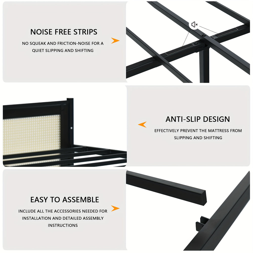 full queen king boho king bed frame headboard metal platform - Temu