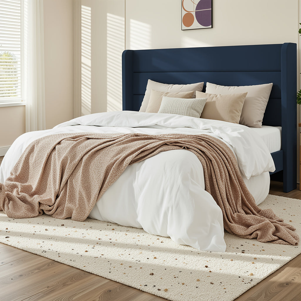 modern wingback platform bed frame velvet upholstered - Temu