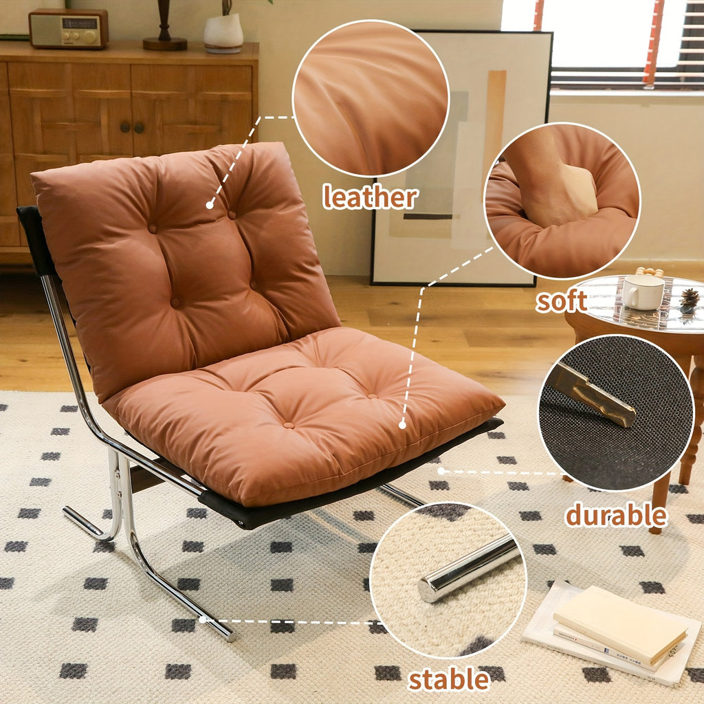 faux leather accent chair chrome metal legs armless modern - Temu