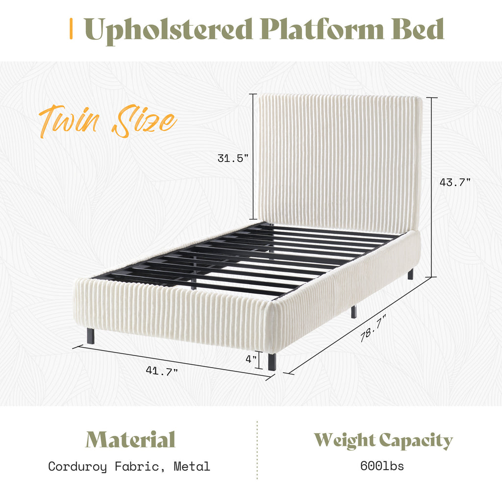 platform bed frame upholstered corduroy headboard fully - Temu