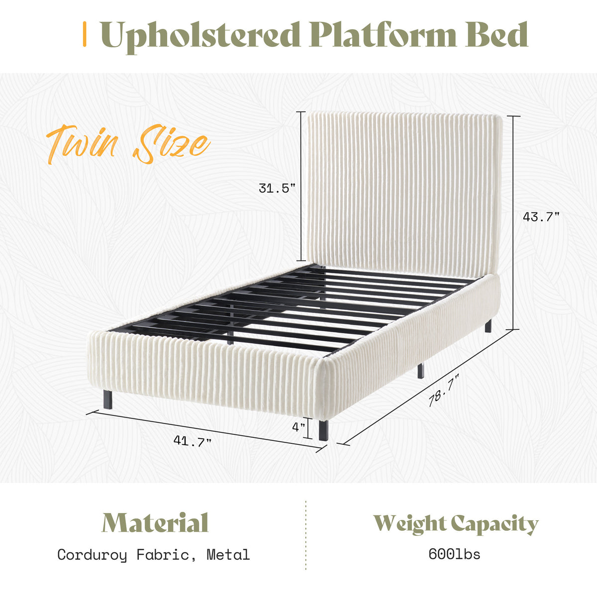 platform bed frame upholstered corduroy headboard fully - Temu