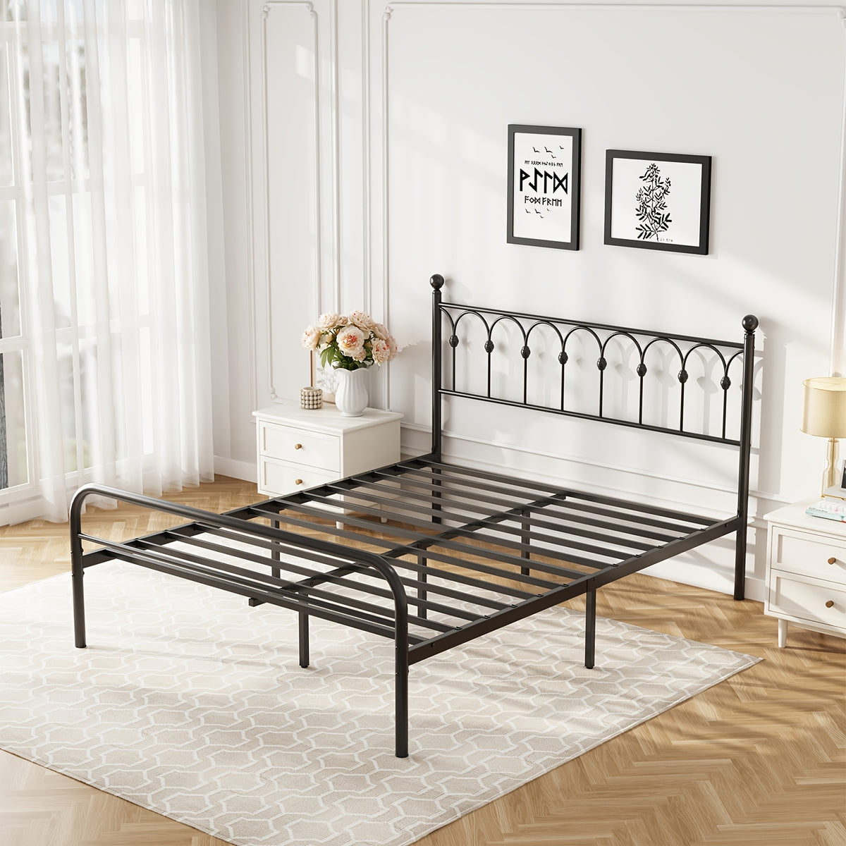 a metal bed frame featuring bed storage a rounded base - Temu
