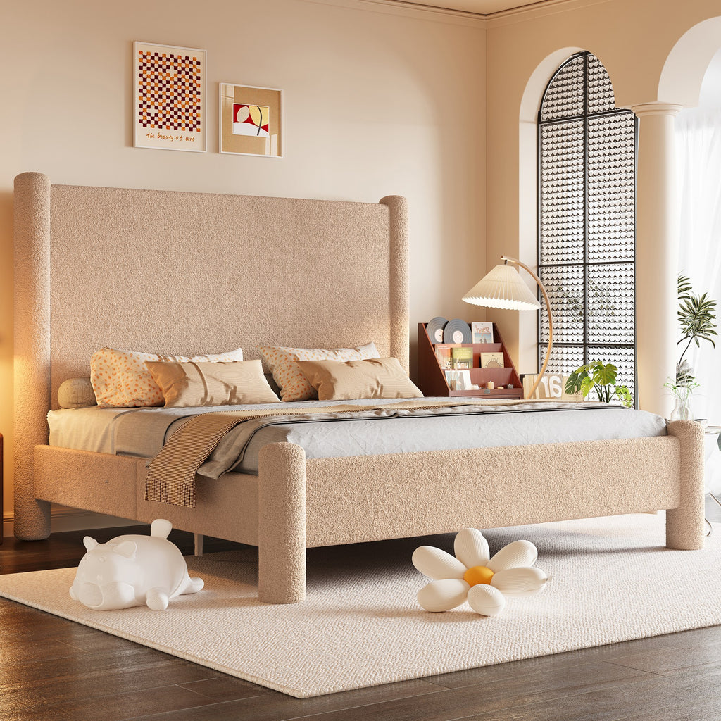boucle upholstered bed frame platform bed gentle - Temu