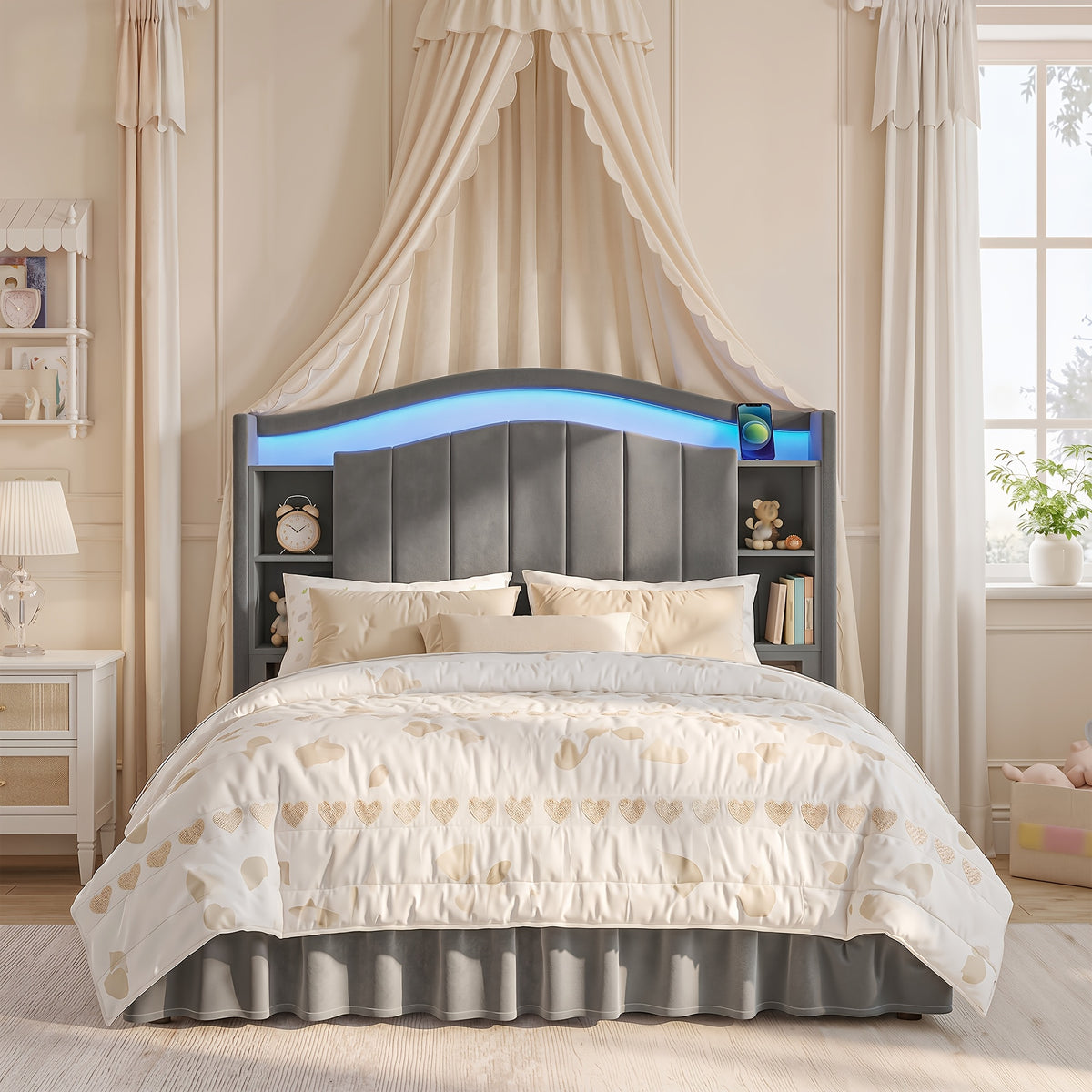 king queen full bed frame built in nightstand storage - Temu