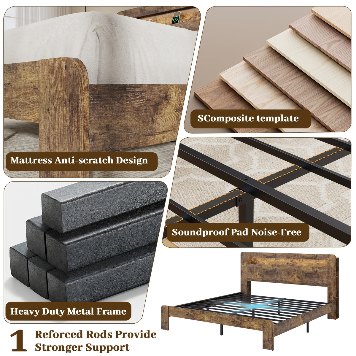 king queen size farmhouse bed frame storage headboard rustic - Temu