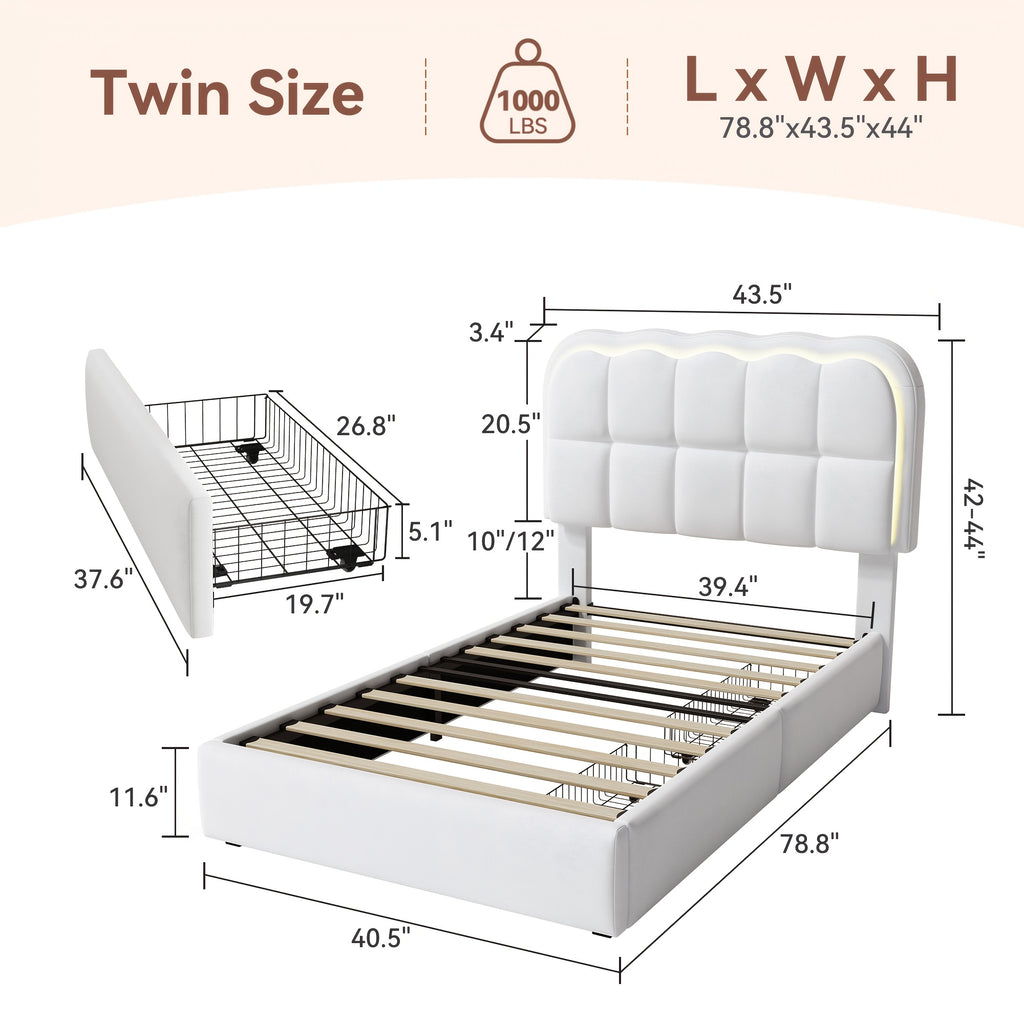 mraeer twin full queen bed frame led lighting 2 4 storage - Temu