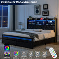 a queen sized bed frame featuring a headboard bookcase - Temu